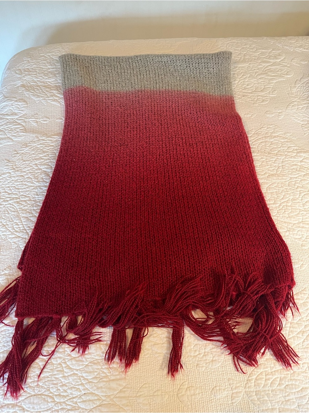 Ombre Knit Fringe Throw Blanket- Red and Gray